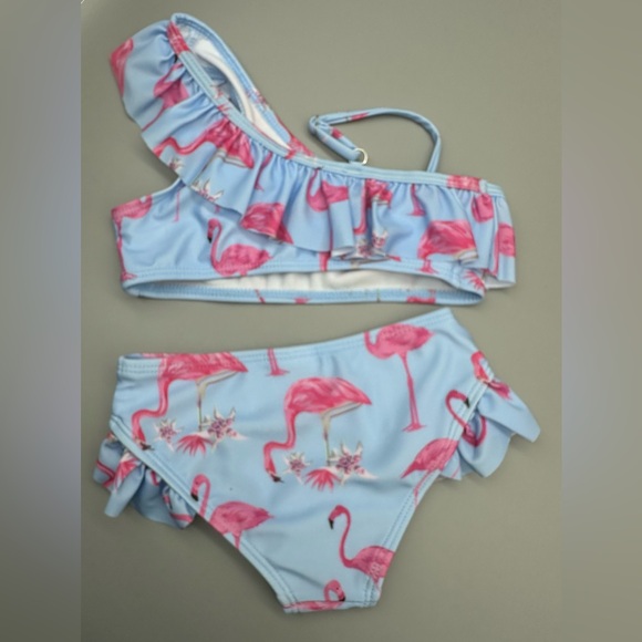 Girls One Shoulder Swimsuits Kids Two Piece Bathing Suits Ruffle Beach Swimwear - Picture 2 of 7